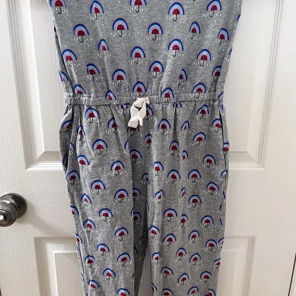 Tea Collection What's the Scoop Rainbow Rain Umbrella Jumpsuit Girl's Size 14